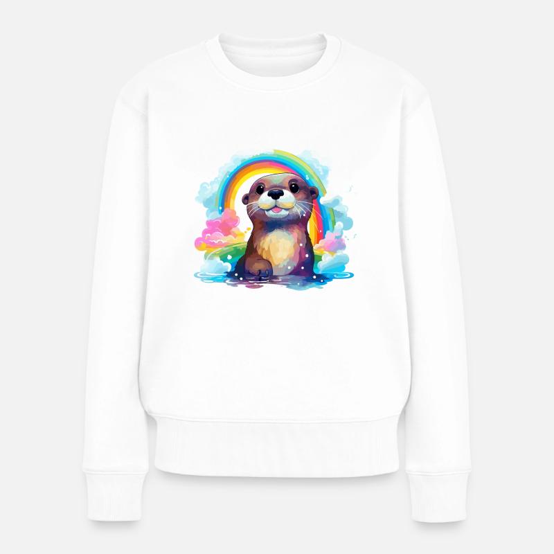 der Otter im Regenbogen - Frauen Premium Bio Pullover - Weiß