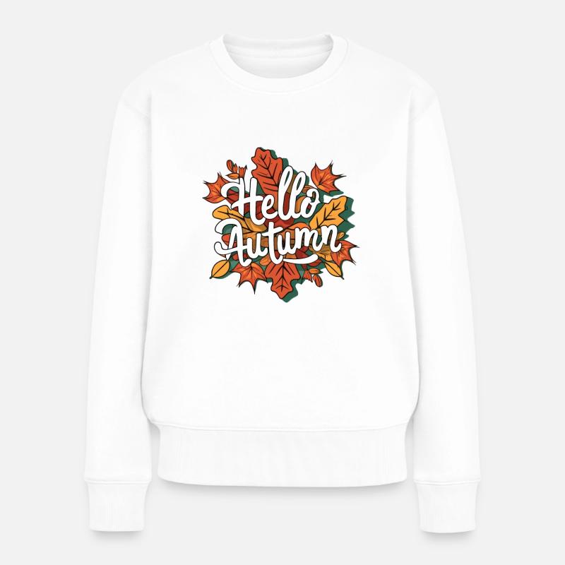 Hello Autumn Herbst Blätter - Frauen Premium Bio Pullover - Weiß