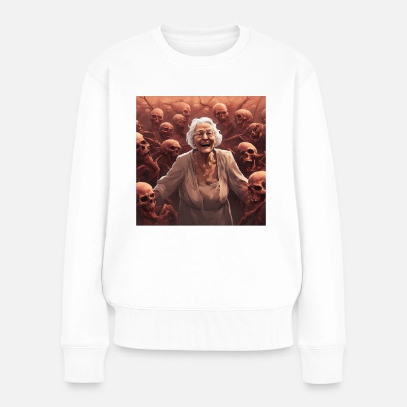 Lachende Englischlehrerin in der Hölle - Frauen Premium Bio Pullover - Weiß