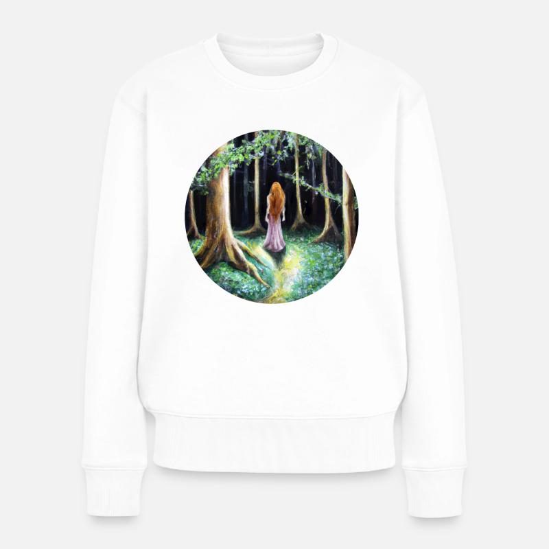 Frau im Wald - Frauen Premium Bio Pullover - Weiß