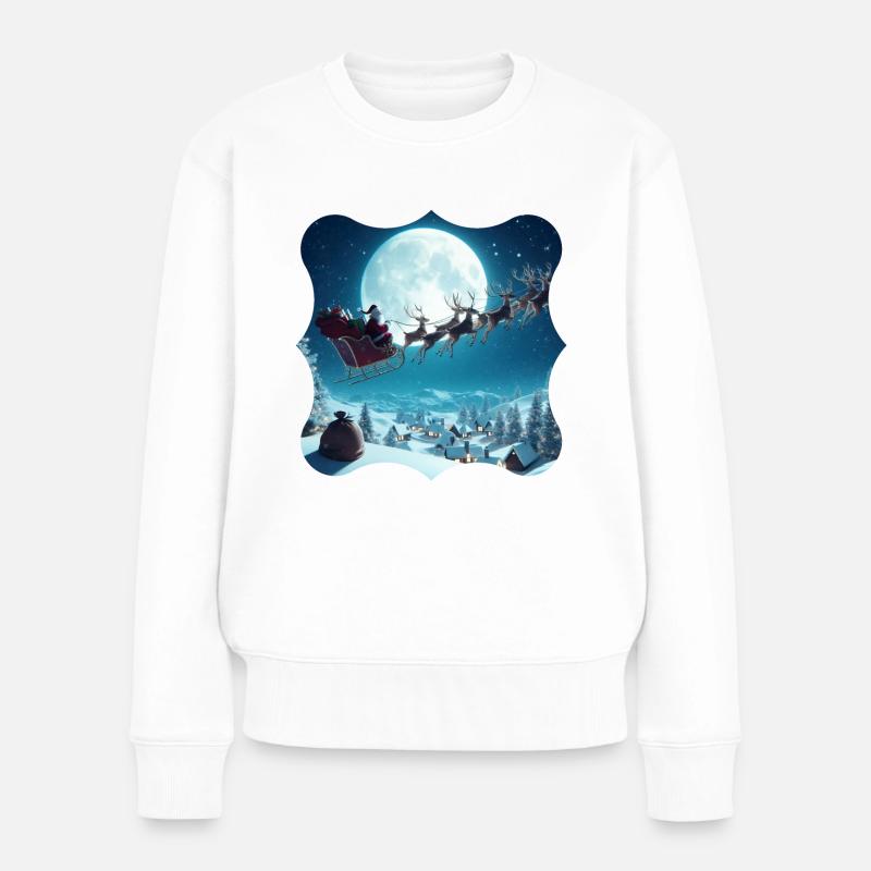 Weihnachtsmann Schlitten Rentier Geschenke Weihnachtsbaum - Frauen Premium Bio Pullover - Weiß
