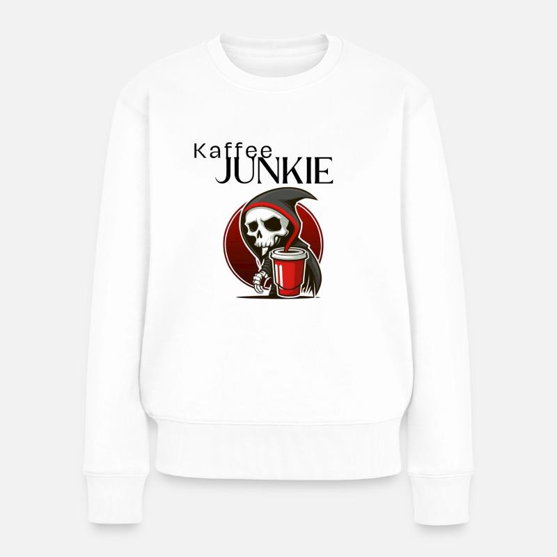 Kaffee Junkie - Frauen Premium Bio Pullover - Weiß