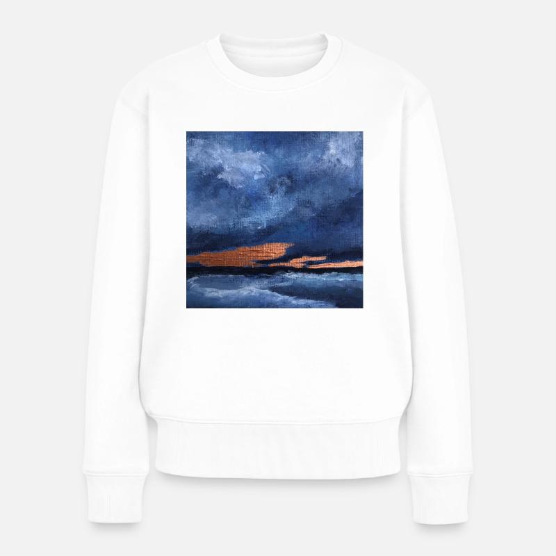 Abstrakter dunkelblauer Nachthimmel und das Meer - Frauen Premium Bio Pullover - Weiß