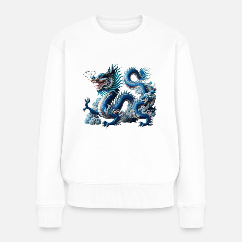 Drache - Frauen Premium Bio Pullover - Weiß