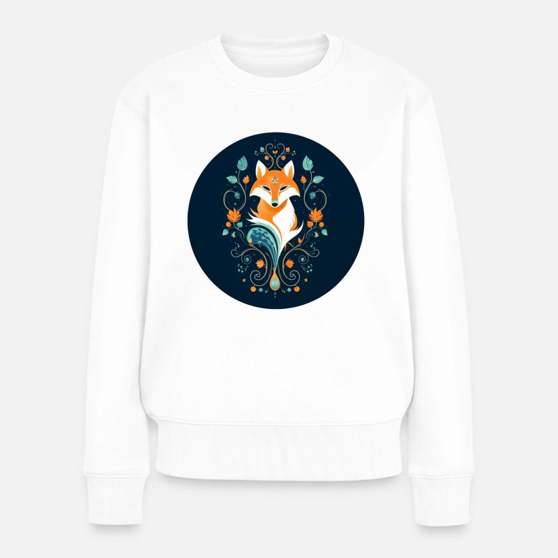 Fuchs mit Ornamenten - Frauen Premium Bio Pullover - Weiß