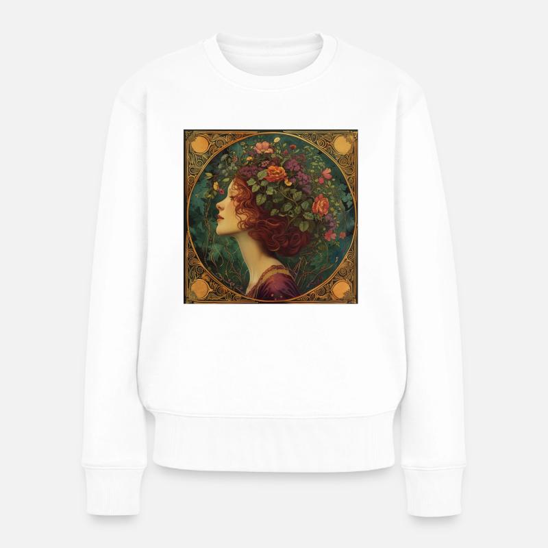 Junges Mädchen mit Blumenkranz - Frauen Premium Bio Pullover - Weiß