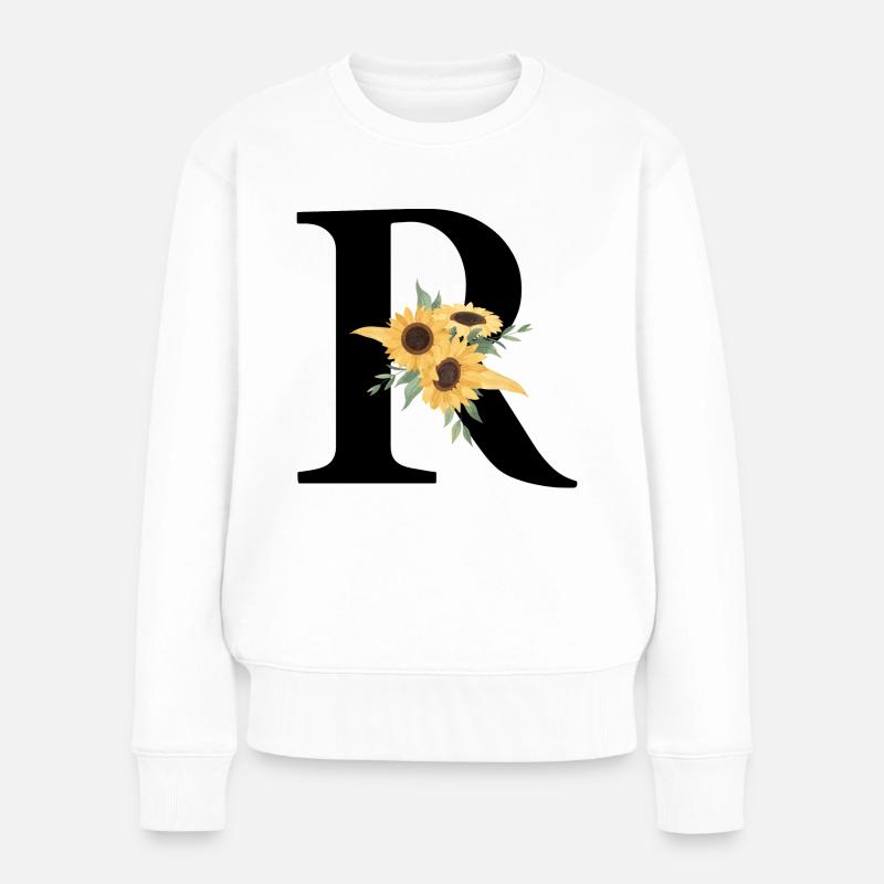 Buchstabe r florale Sonnenblume - Frauen Premium Bio Pullover - Weiß