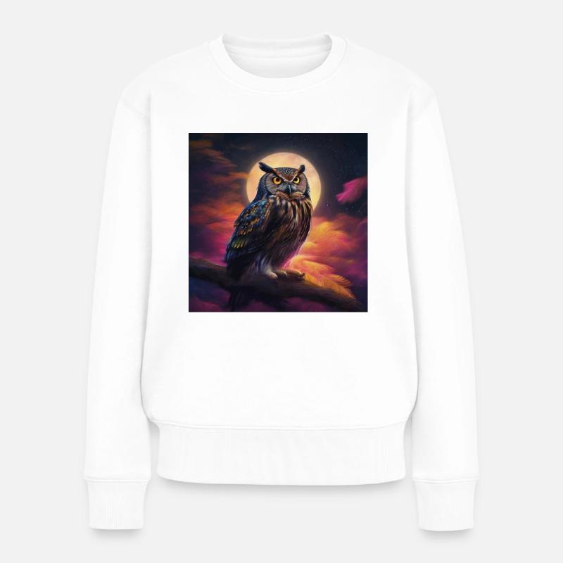 Eule in der Nacht bei Vollmond - Frauen Premium Bio Pullover - Weiß