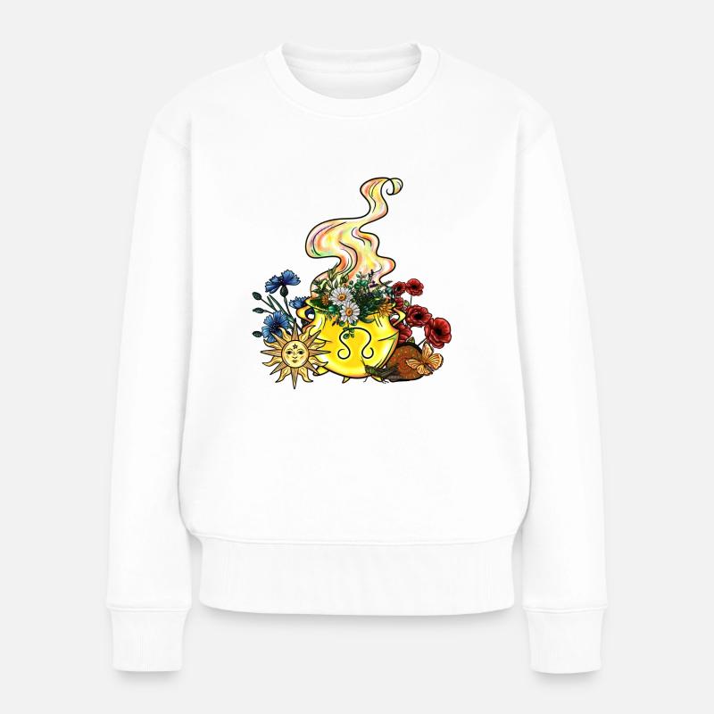 Litha Hexenkessel - Frauen Premium Bio Pullover - Weiß