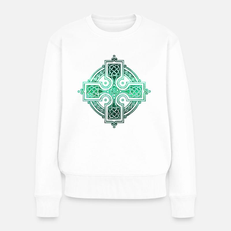 Keltische Kreise, Ecken, Farbfelder, Gothic-Symbole - Frauen Premium Bio Pullover - Weiß