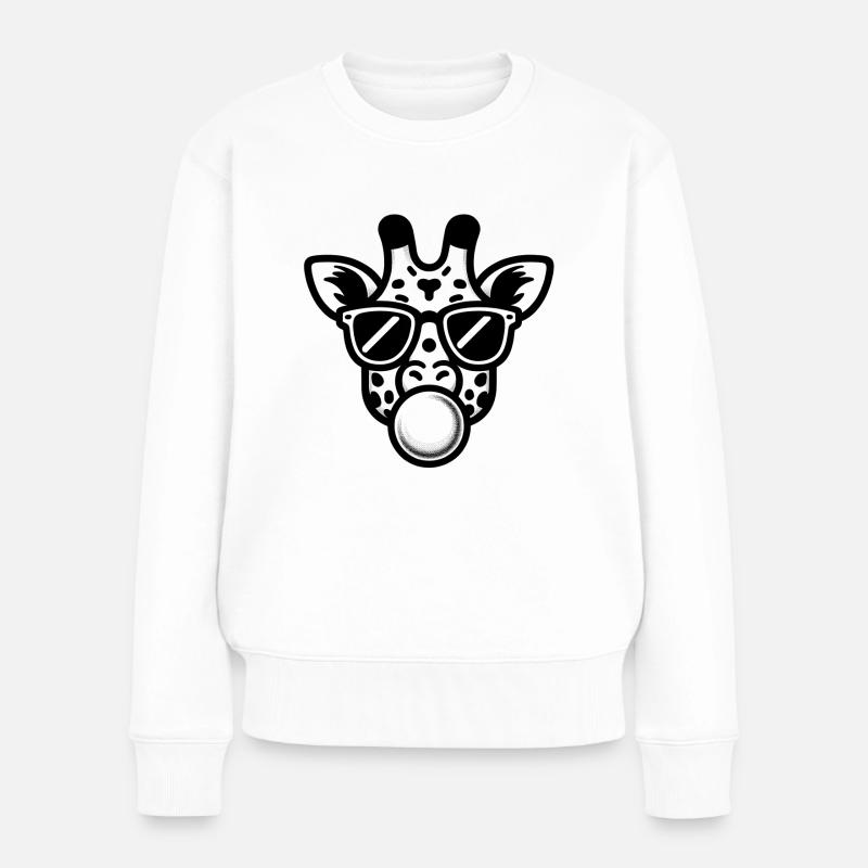 Giraffe with Chewing Gum and Sunglasses - Frauen Premium Bio Pullover - Weiß