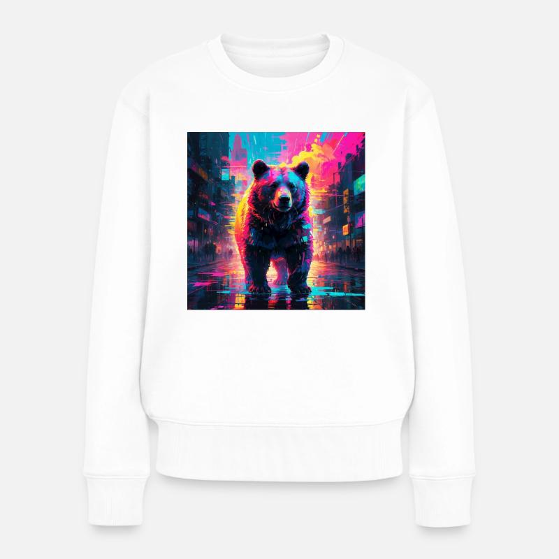 Neon Bär - Frauen Premium Bio Pullover - Weiß