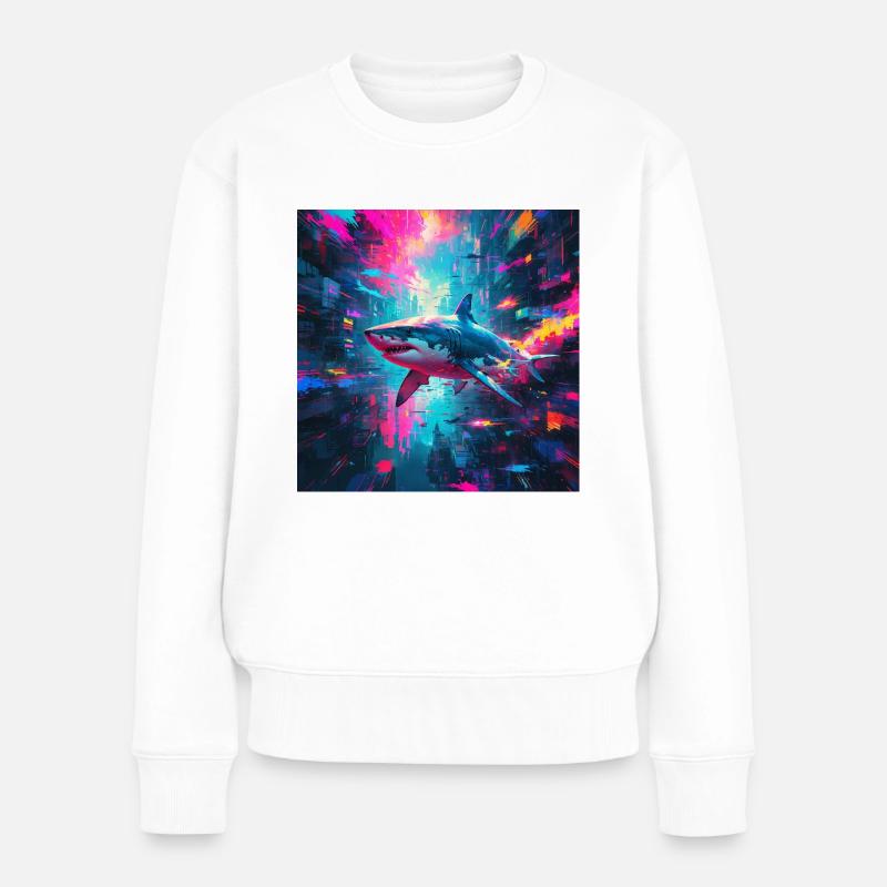 Neon großer weißer Hai - Frauen Premium Bio Pullover - Weiß