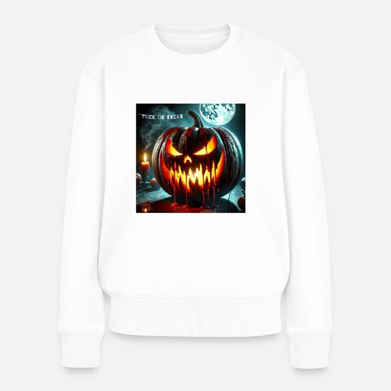 Blutiger halloween Kürbis - Frauen Premium Bio Pullover - Weiß