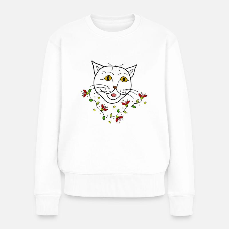 Cat with flowers - Frauen Premium Bio Pullover - Weiß