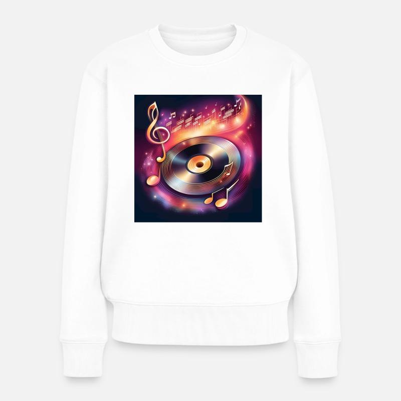 Melodische Schallplatte mit Noten - Frauen Premium Bio Pullover - Weiß