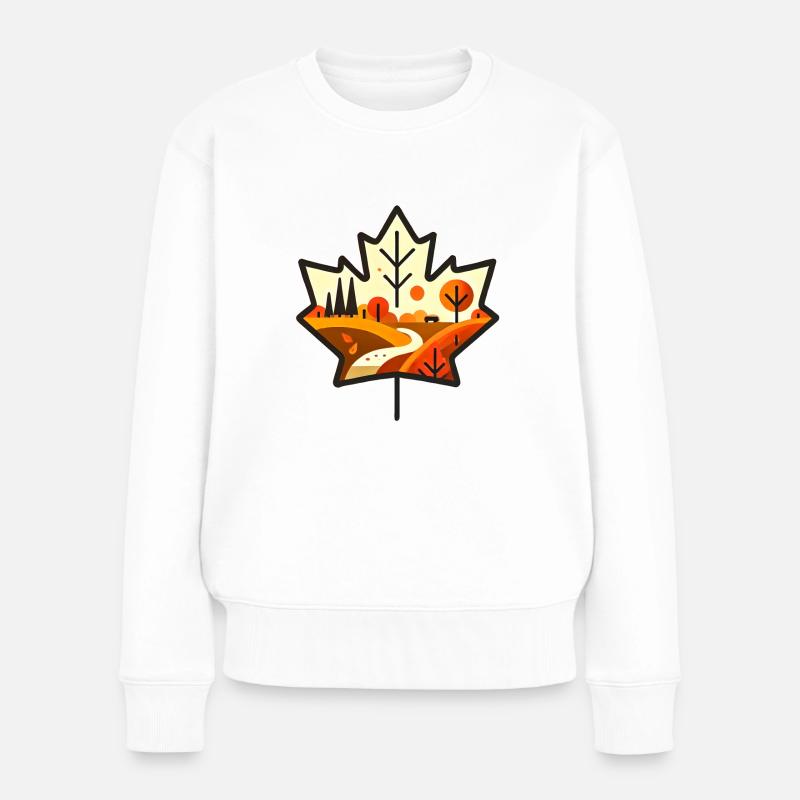 Ahornblatt mit herbstlicher Landschaft - Frauen Premium Bio Pullover - Weiß
