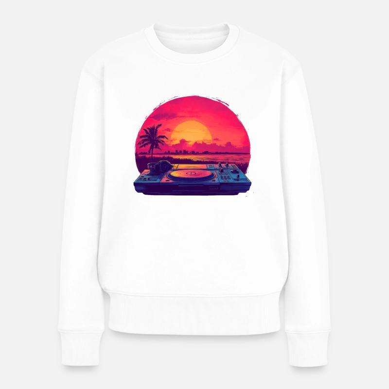 DJ am Strand - Frauen Premium Bio Pullover - Weiß