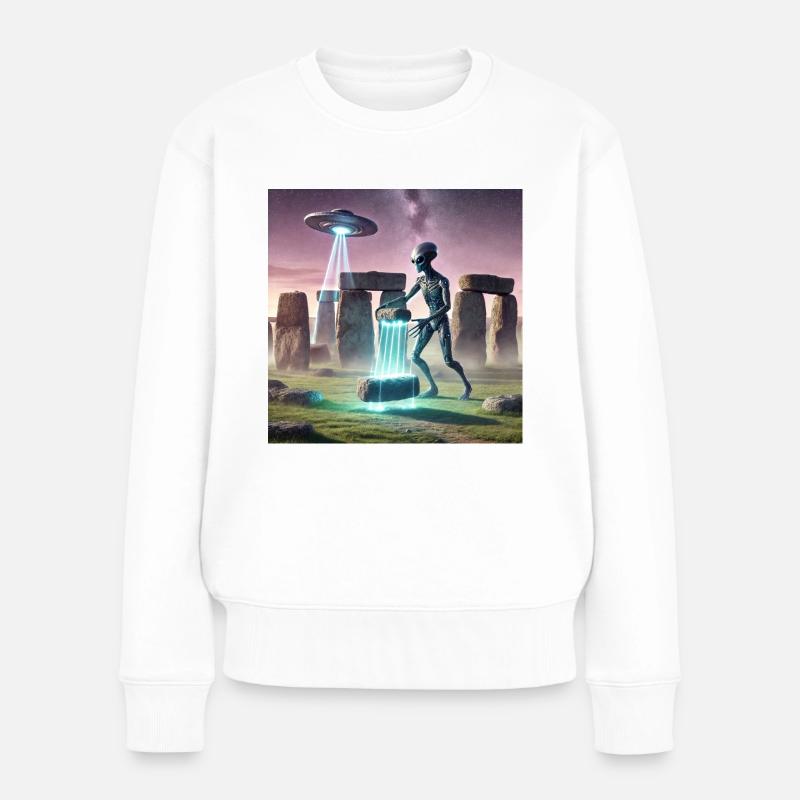 Alien baut Stonehenge - Frauen Premium Bio Pullover - Weiß