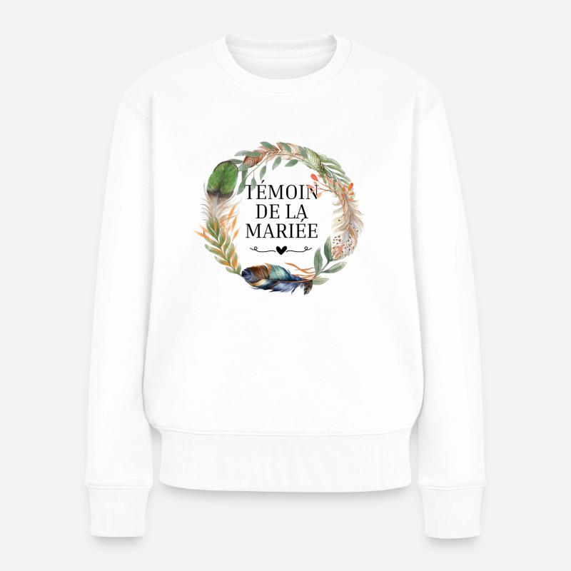 Brautzeuge Krone Boho Blumen - Frauen Premium Bio Pullover - Weiß