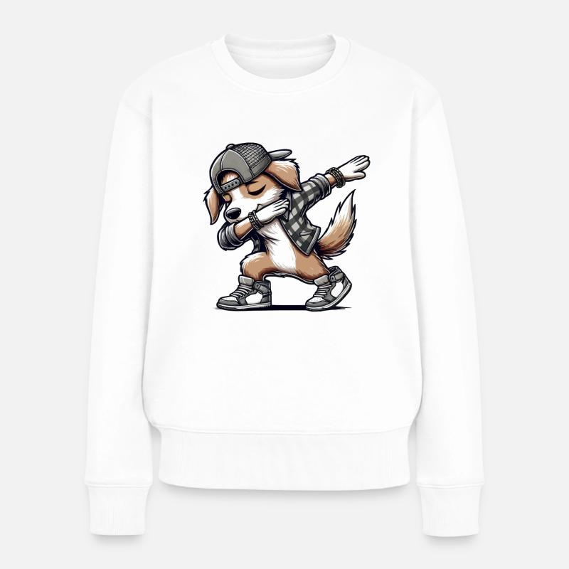hund dabbing comic - Frauen Premium Bio Pullover - Weiß