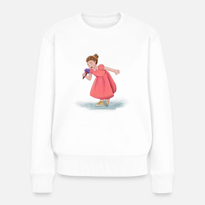 Mädchen mit Kleid und Eis - Frauen Premium Bio Pullover - Weiß
