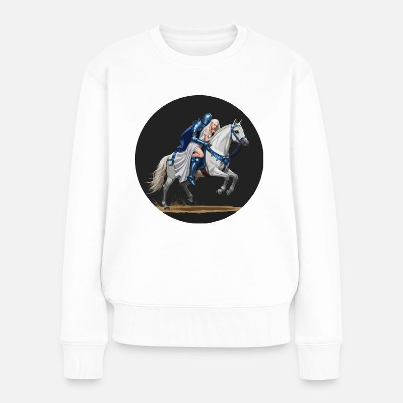 Ritter in glänzender Rüstung mit Prinzessin blond - Frauen Premium Bio Pullover - Weiß
