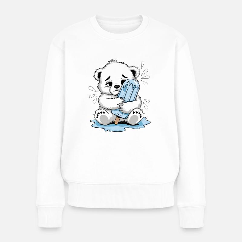Schmelzen dahin – Trauriges Eisbärenjunges - Frauen Premium Bio Pullover - Weiß