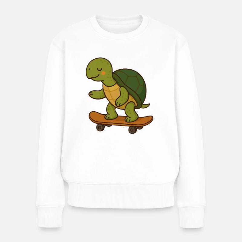 Skater Turtle – Coole Schildkröte auf Skateboard - Frauen Premium Bio Pullover - Weiß