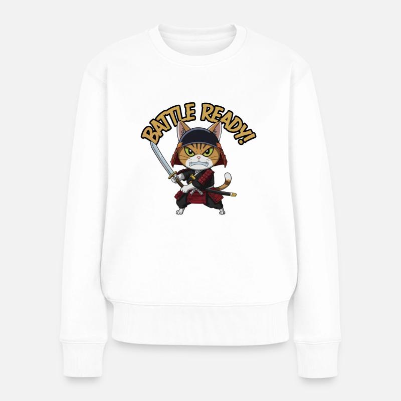 Samurai Cat - Women's Premium Organic Jumper - white