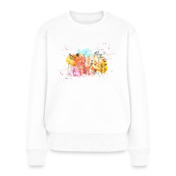 Blumen-Wiese Wasserfarben | Frühling & Sommer - Frauen Premium Bio Pullover - Weiß - Vorne - Julia (174cm)