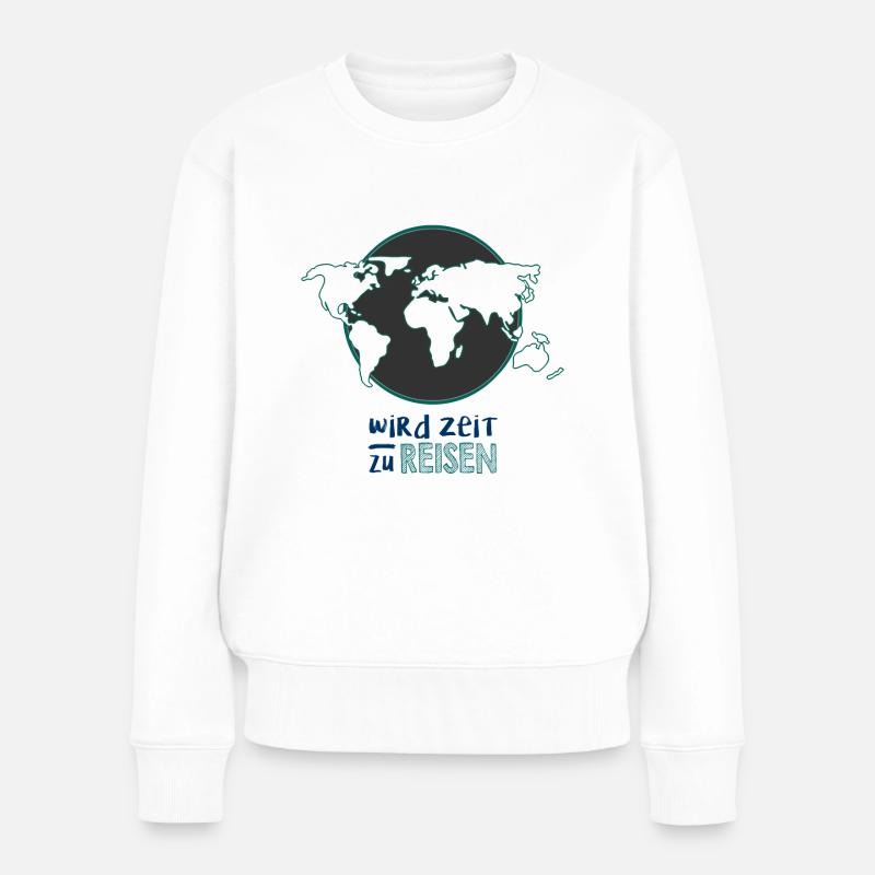 wird Zeit zu reisen Logo - Frauen Premium Bio Pullover - Weiß