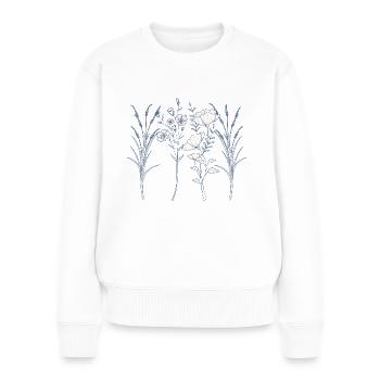 Blumen und Gras Zeichnung in Blau und Rosa - Frauen Premium Bio Pullover - Weiß - Vorne - Julia (174cm)
