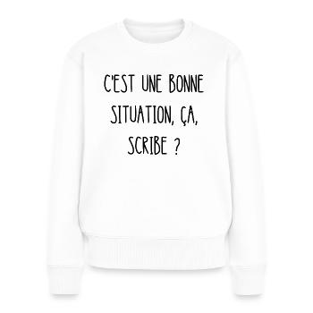 c'est une bonne situation ça scribe - Pull Premium bio Femme - blanc - Devant - Julia (174cm)