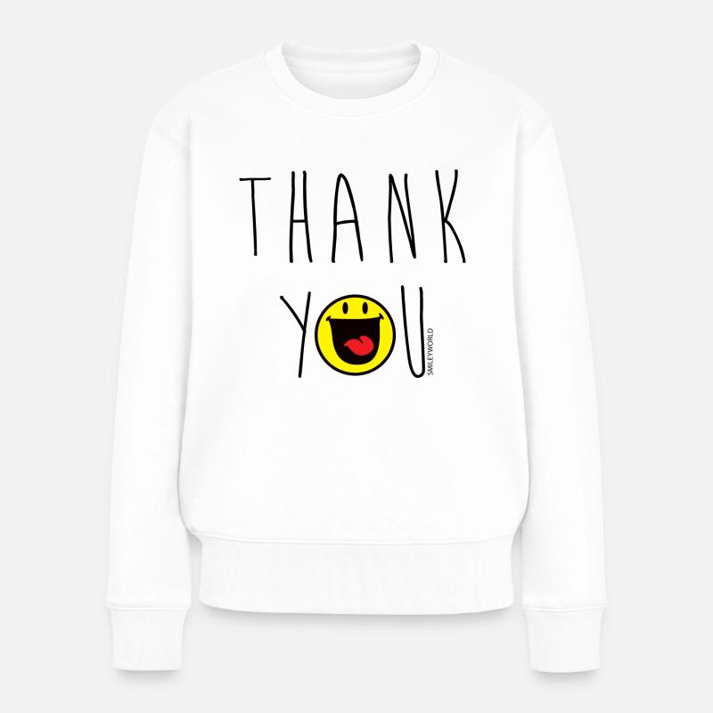 SmileyWorld Lachender Smiley Thank You - Frauen Premium Bio Pullover - Weiß