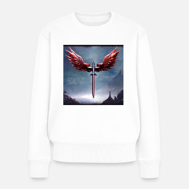 Schwert mit blutigen Flügeln - Frauen Premium Bio Pullover - Weiß