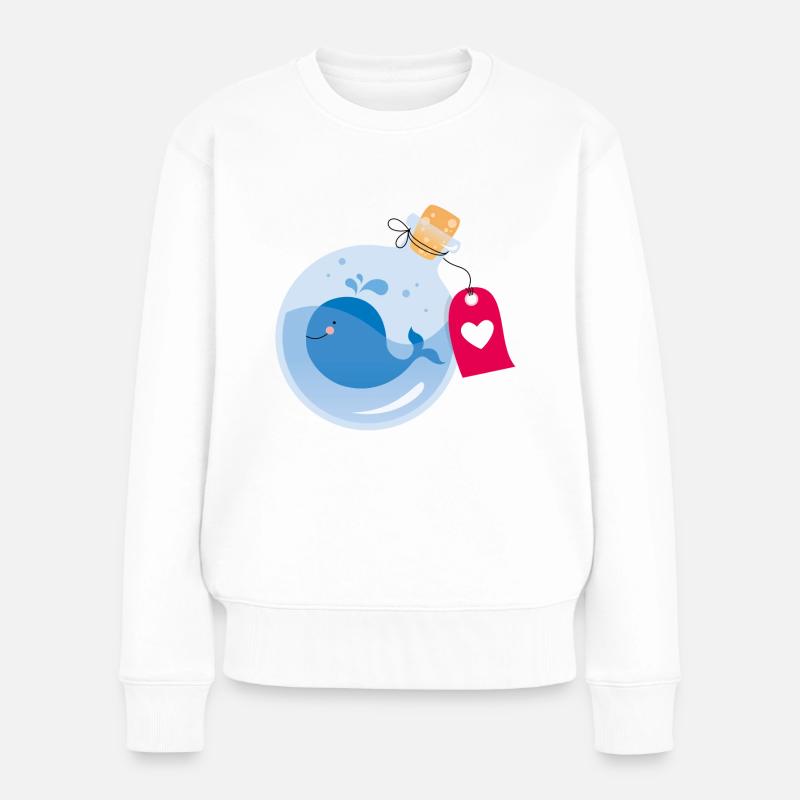 Message dans une bouteille avec une petite baleine - Pull Premium bio Femme - blanc