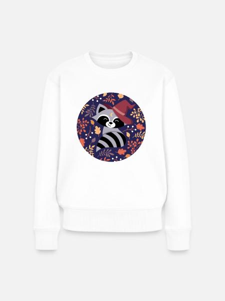 Raton laveur avec motif automnal - Pull Premium bio Femme - blanc