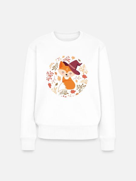 Renard avec motif d’automne - Pull Premium bio Femme - blanc