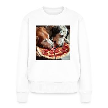zwei Hunde essen Salami Pizza - Frauen Premium Bio Pullover - Weiß - Vorne - Julia (174cm)