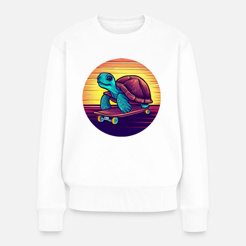 Schildkröte fährt auf einem Skateboard Sunset - Frauen Premium Bio Pullover - Weiß