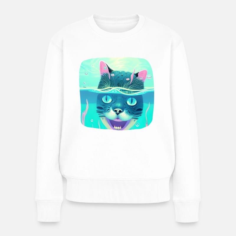 Tauchende Katze - Frauen Premium Bio Pullover - Weiß