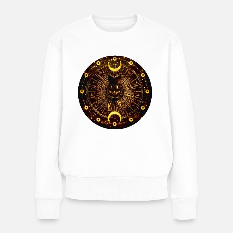 Sonne, Mond, Gold, Zeichnung - Frauen Premium Bio Pullover - Weiß