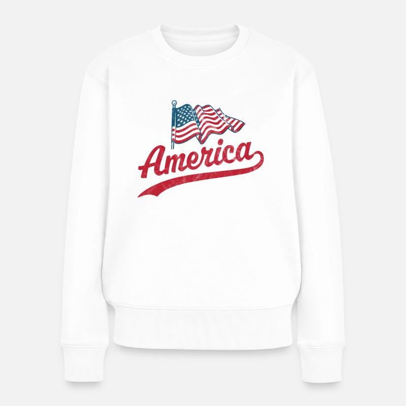 Amerika Flagge - Frauen Premium Bio Pullover - Weiß