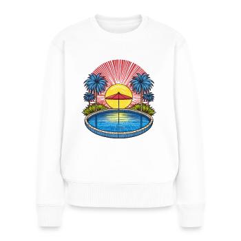 Parasol by the pool under palm trees in summer - Women's Premium Organic Jumper - white - Front - Julia (174cm)