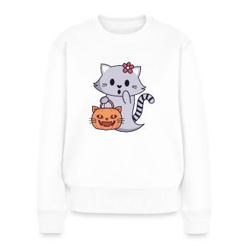 Cat Ghost with Pumpkin Bag - Women's Premium Organic Jumper - white - Front - Julia (174cm)