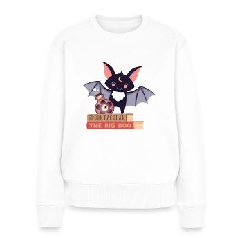 Chauve-souris sur pile de livres - Pull Premium bio Femme - blanc - Devant - Julia (174cm)