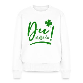 Du schaffst das! - Glücksbringer - Mut machen - Frauen Premium Bio Pullover - Weiß - Vorne - Julia (174cm)
