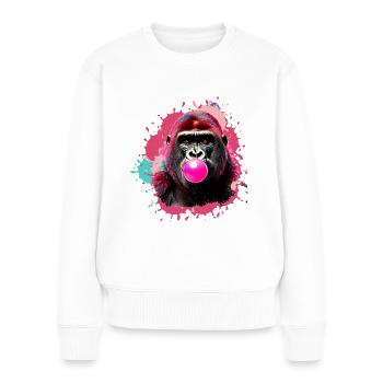 Gorille,graffiti,illustration,chewing-gum,bulle - Pull Premium bio Femme - blanc - Devant - Julia (174cm)
