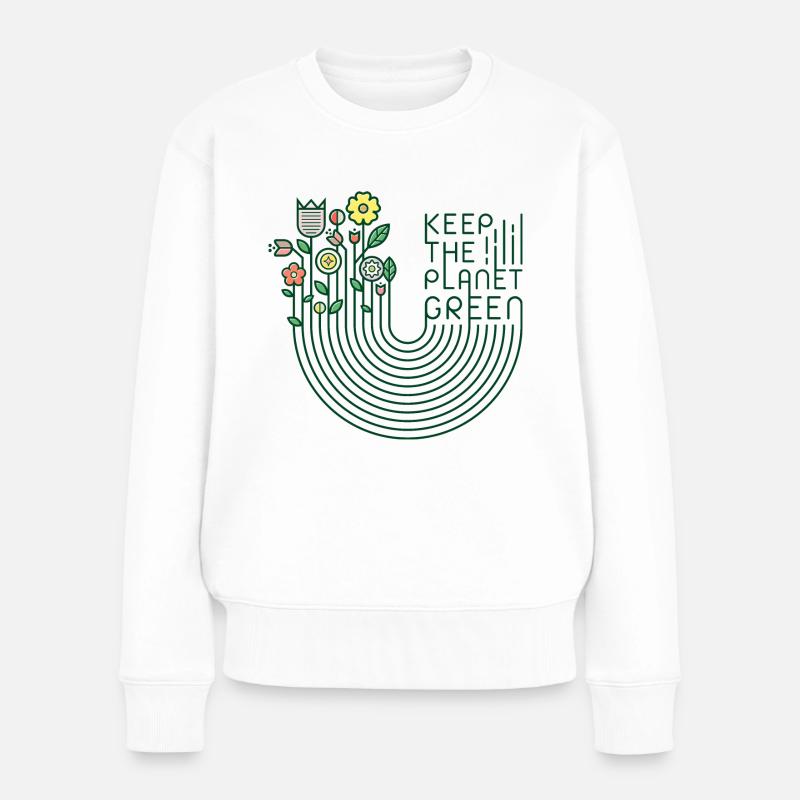 Fleurs et lettrage (garder le vert, minimal) - Pull Premium bio Femme - blanc